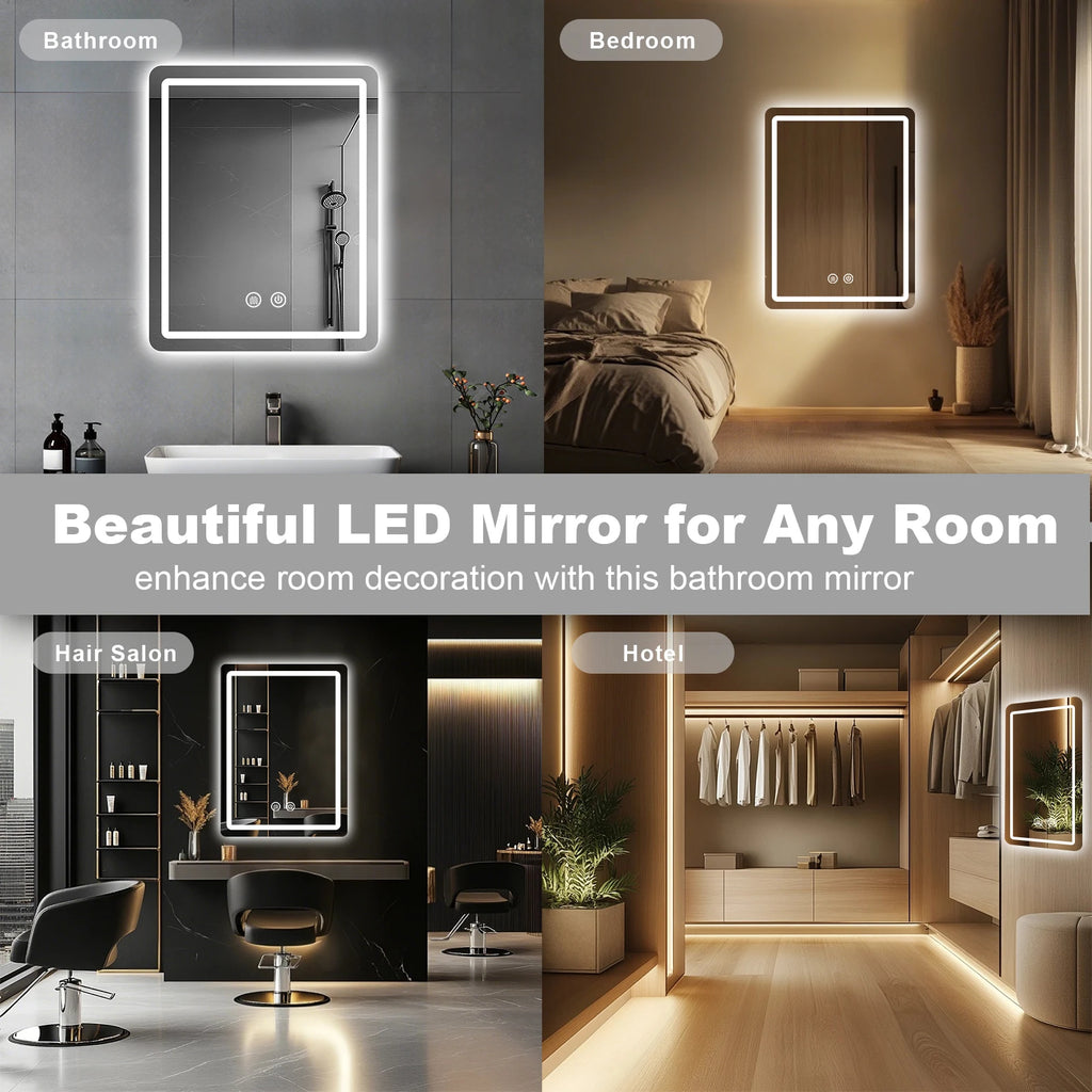 20x28 inch LED Bathroom Vanity Mirror with Backlit Lights Fogless Makeup Wall Mounted
