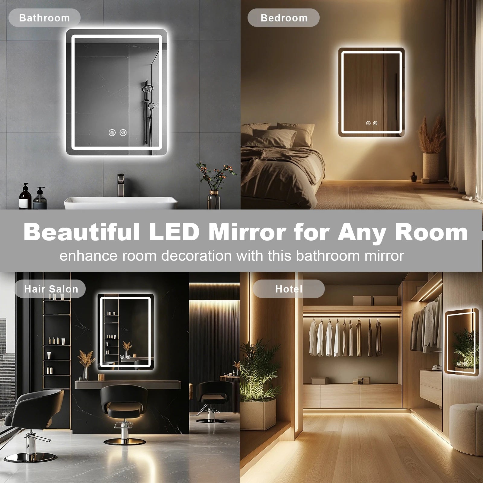 LED Bathroom Wall Mirror With Dimmable Lights