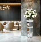Modern Floor Flower Vase Decorative Crystal Silver Standing Mirrored  Arrangement