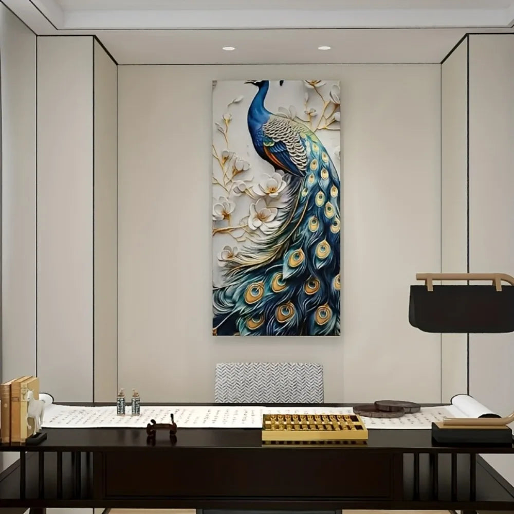 1.5 inch solid wood frame modern abstract peacock canvas wall art