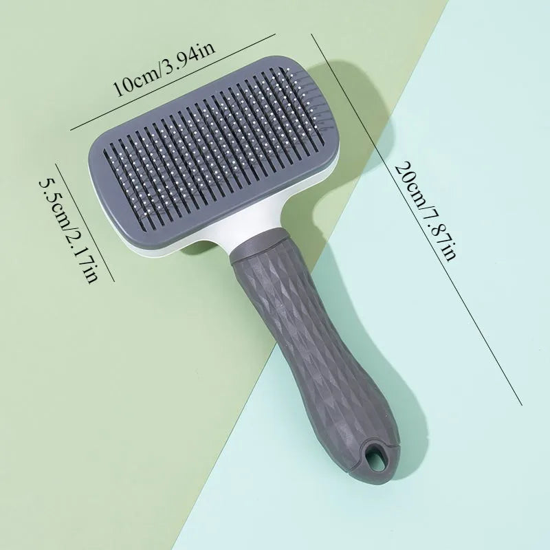 Dual-Use Dog Cat Grooming Brush, Self-Cleaning Comb Round-Tip Bent Needles, Ergonomic Handle