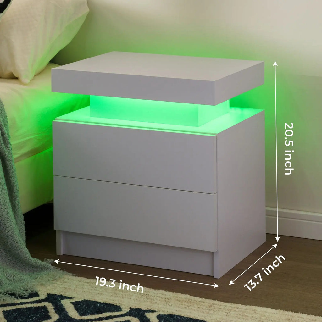 2 LED Nightstands with 2 Drawers,