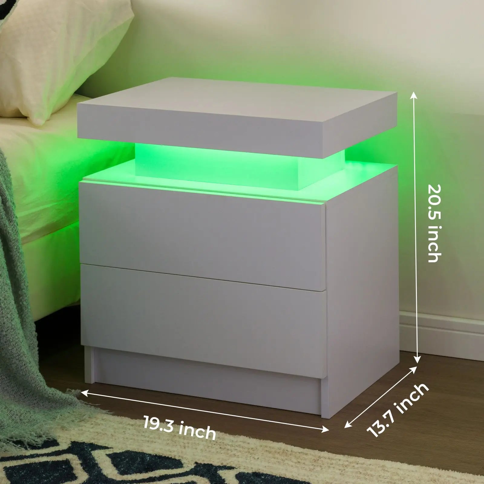 2 LED Nightstands with 2 Drawers,