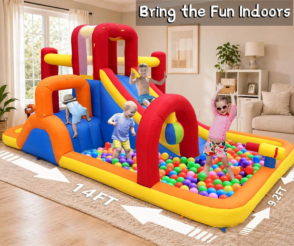 Inflatable Water Slide, 10 in 1 Water Park Bounce House with Splash Pool, 2 Slides, Ball Pit, Water Cannon, Climbing Wall
