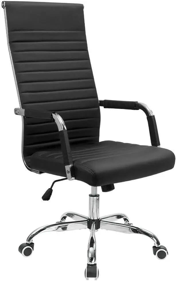 Ribbed Office Chair High Back PU Leather Executive Conference Chair Adjustable Swivel with Arms, Black