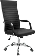Ribbed Office Chair High Back PU Leather Executive Conference Chair Adjustable Swivel with Arms, Black