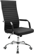 Ribbed Office Chair High Back PU Leather Executive Conference Chair Adjustable Swivel with Arms, Black