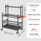 16 Slots Garden Tool Organizer Tower Rack with Hooks Wheels Long-Handled Rake Holder for Garage Storage