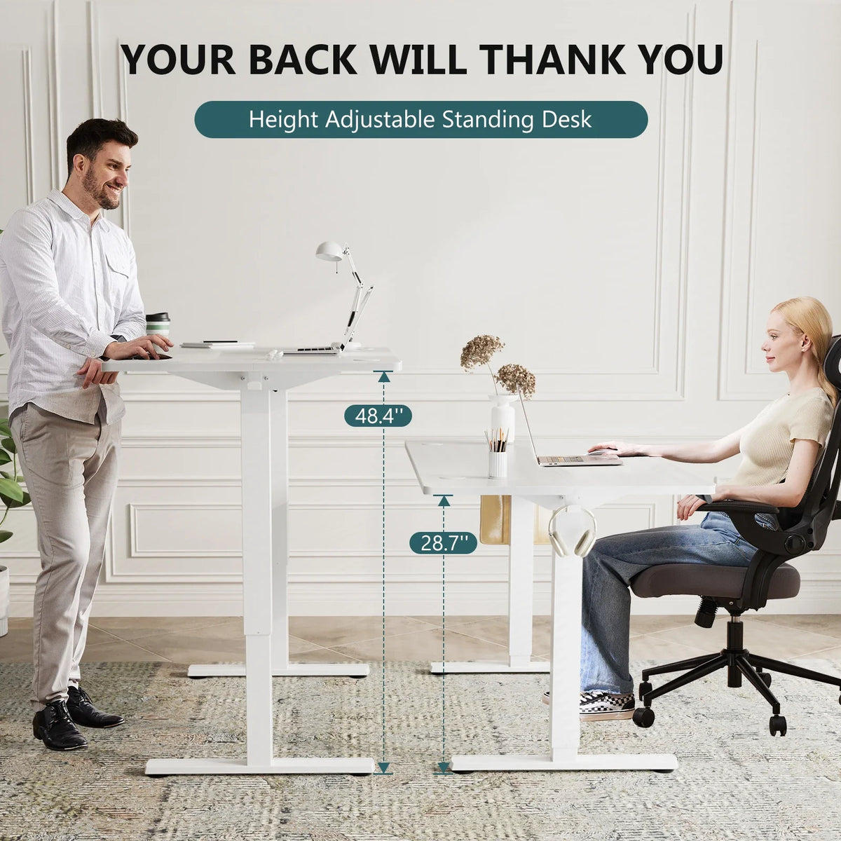 JHK Electric Standing Desk 63"x24" - 28.35" to 46.46" Height Range, 3 Memory Presets, 154 lb Capacity, Anti-Collision, <55dB Motor, EPA/CARB - Black, Oak, Rust, White