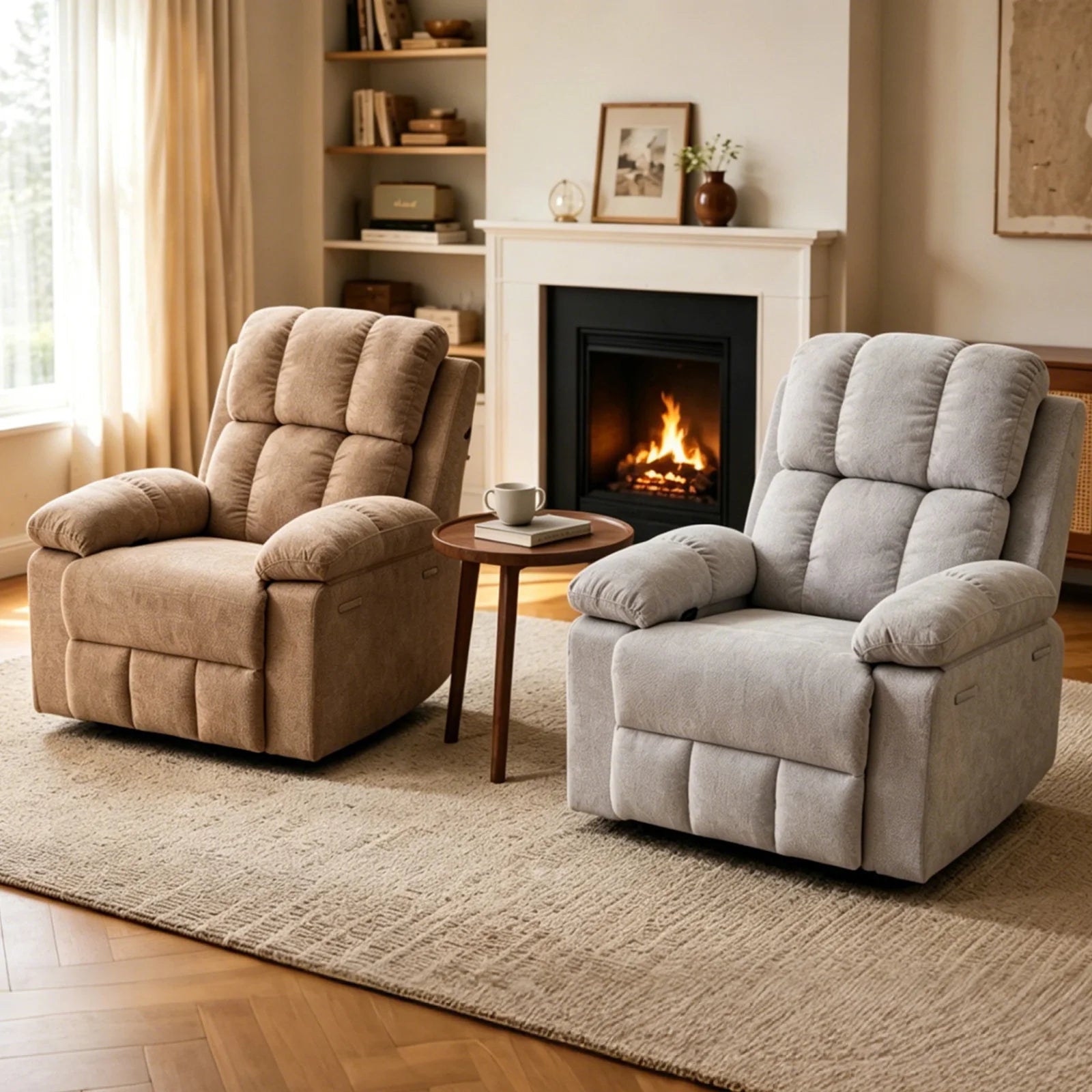 Rocking Recliner Chair, Modern Glider, Chenille Fabric Upholstery Recliner, Manual Reclining