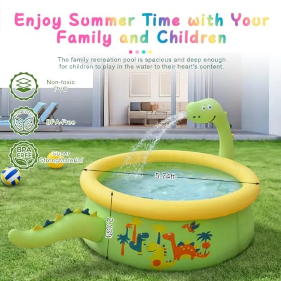 Dinosaur Inflatable Kiddie Pool, Splash Pads for Toddlers, Splash Pads with Sprinkler Outdoor Blow up Mat