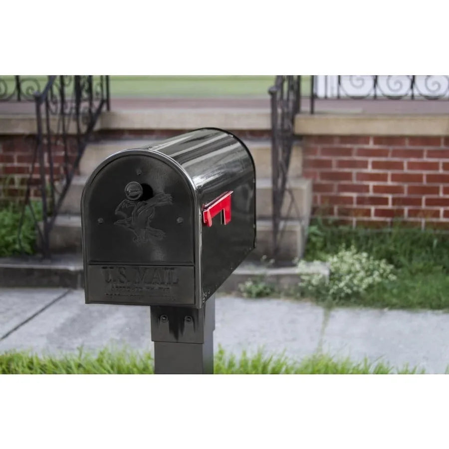 Outback Double Door Large Steel Post Mount Mailbox Black