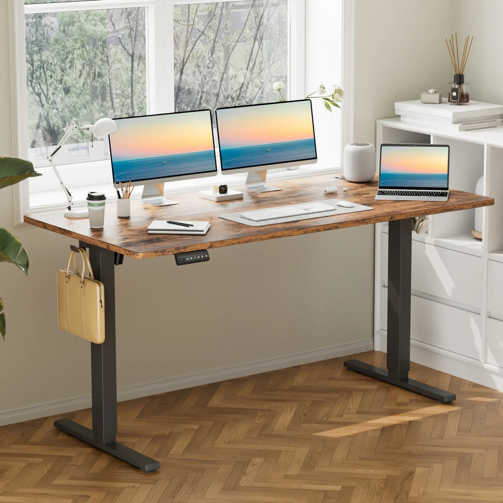 JHK Electric Standing Desk 63"x24" - 28.35" to 46.46" Height Range, 3 Memory Presets, 154 lb Capacity, Anti-Collision, <55dB Motor, EPA/CARB - Black, Oak, Rust, White