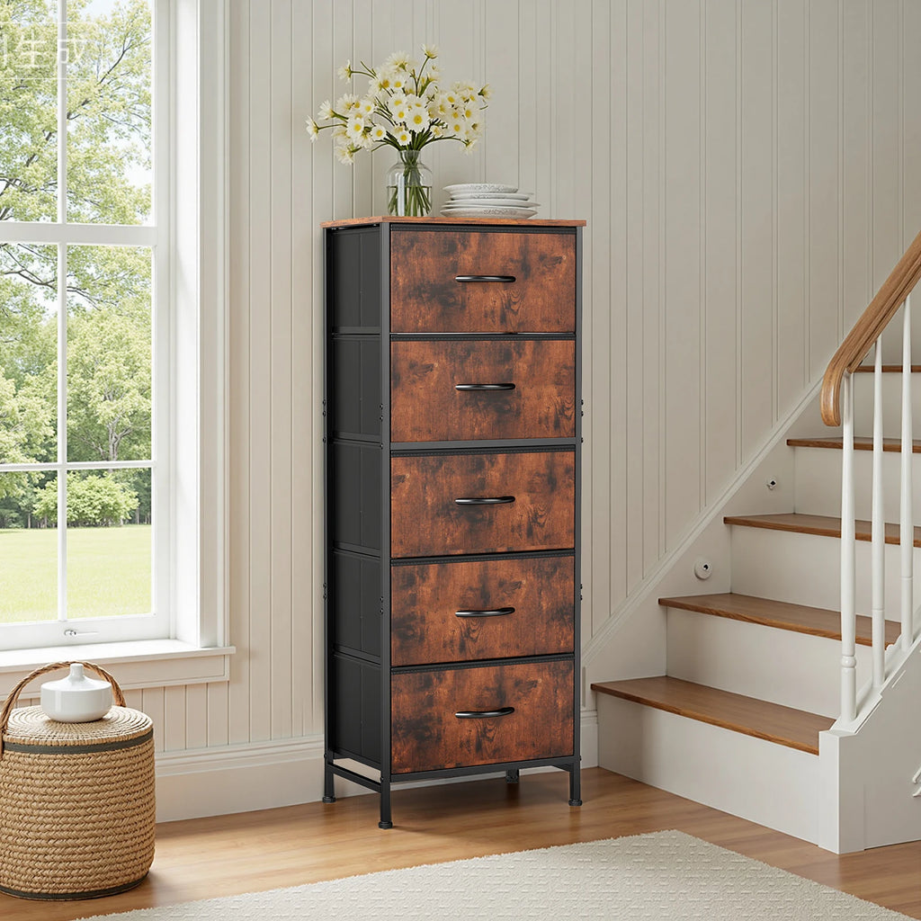 48IN Dresser With 5 Fabric Drawers Steel Frame