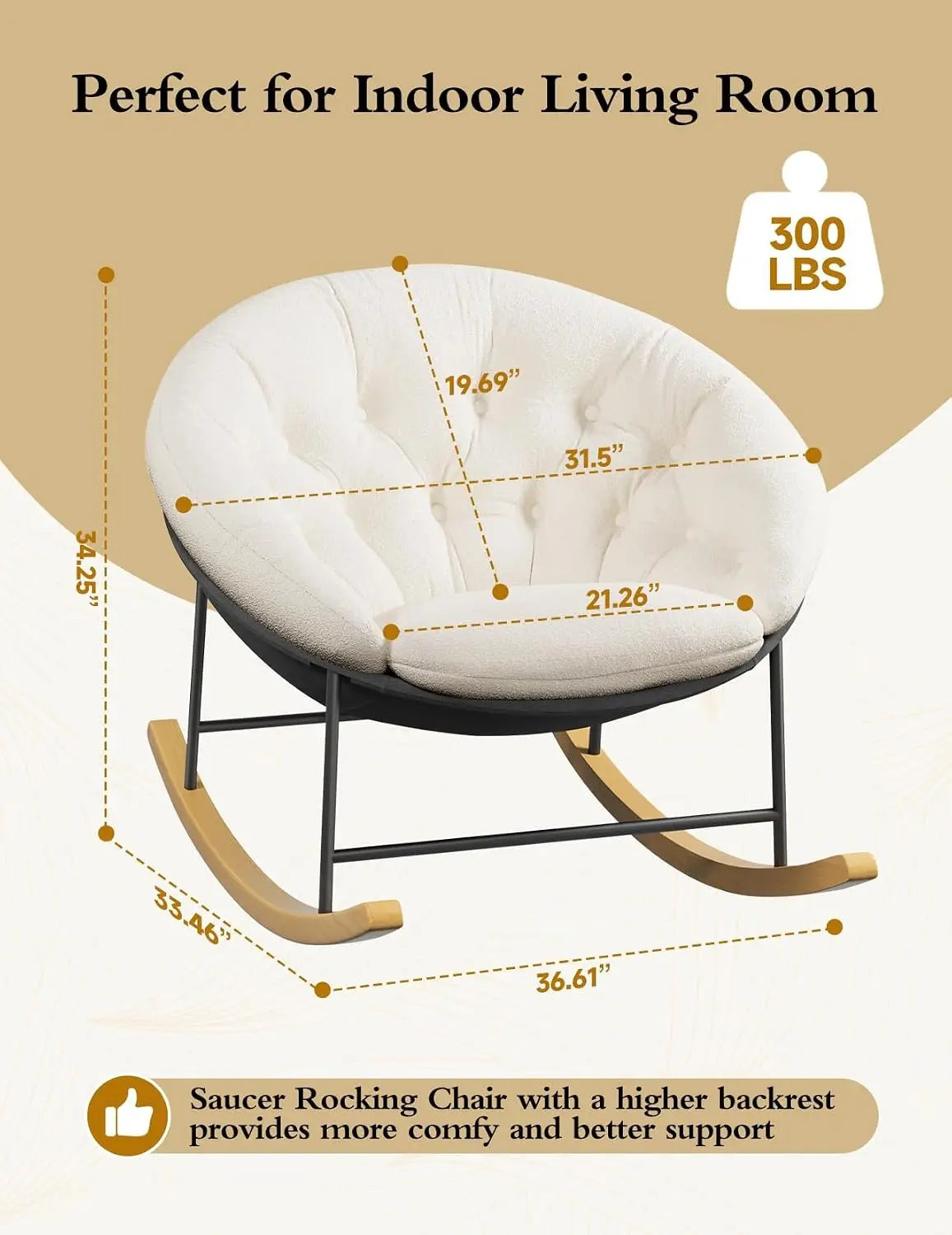 Wide Comfy Saucer Nursery Rocking Chairs with Removable Cushion,