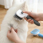Dual-Use Dog Cat Grooming Brush, Self-Cleaning Comb Round-Tip Bent Needles, Ergonomic Handle