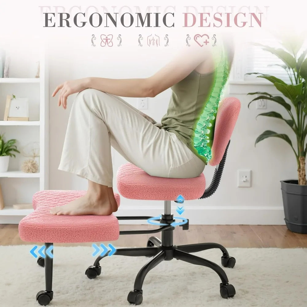 Ergonomic Criss Cross Legged Office Chair with Wheels, 360°Swivel Adjustable Height Kneeling Desk Chair with Footrest