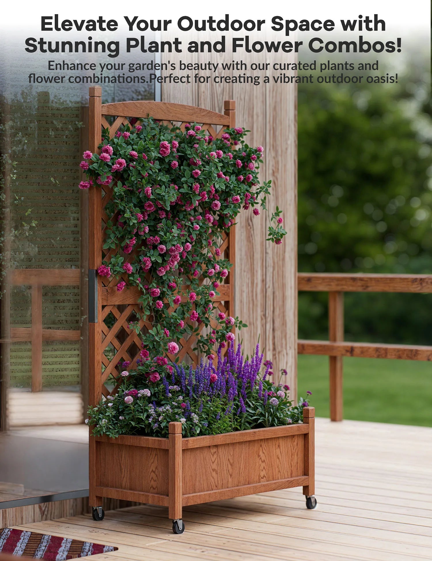 61.5" Wood Planter Box Raised Garden Bed With Trellis/Wheels