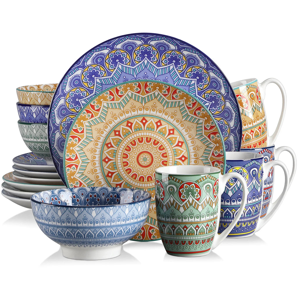 Vancasso Bohemian Mandala Patterned Ceramic 16PCS Porcelain Dinnerware Set