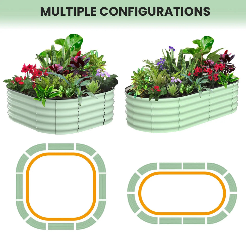 2-Pack Oval Galvanized Steel Raised Garden Bed Open Base Safety Edge Planter Box