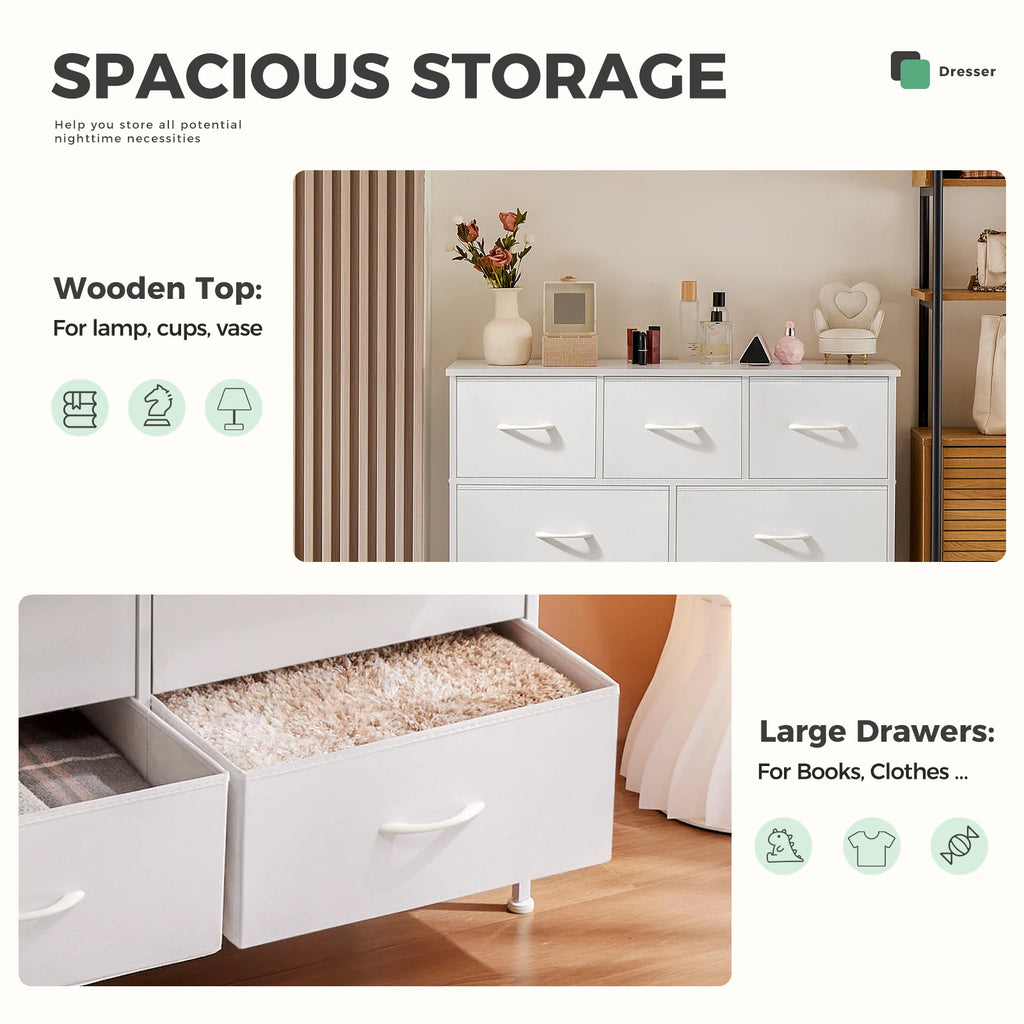 Wardrobe Dresser With 5/7/10 White Fabric Drawers