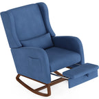 Nursery Rocking Chair, Upholstered Glider Rocker with Adjustable Footrest & Side Pocket,