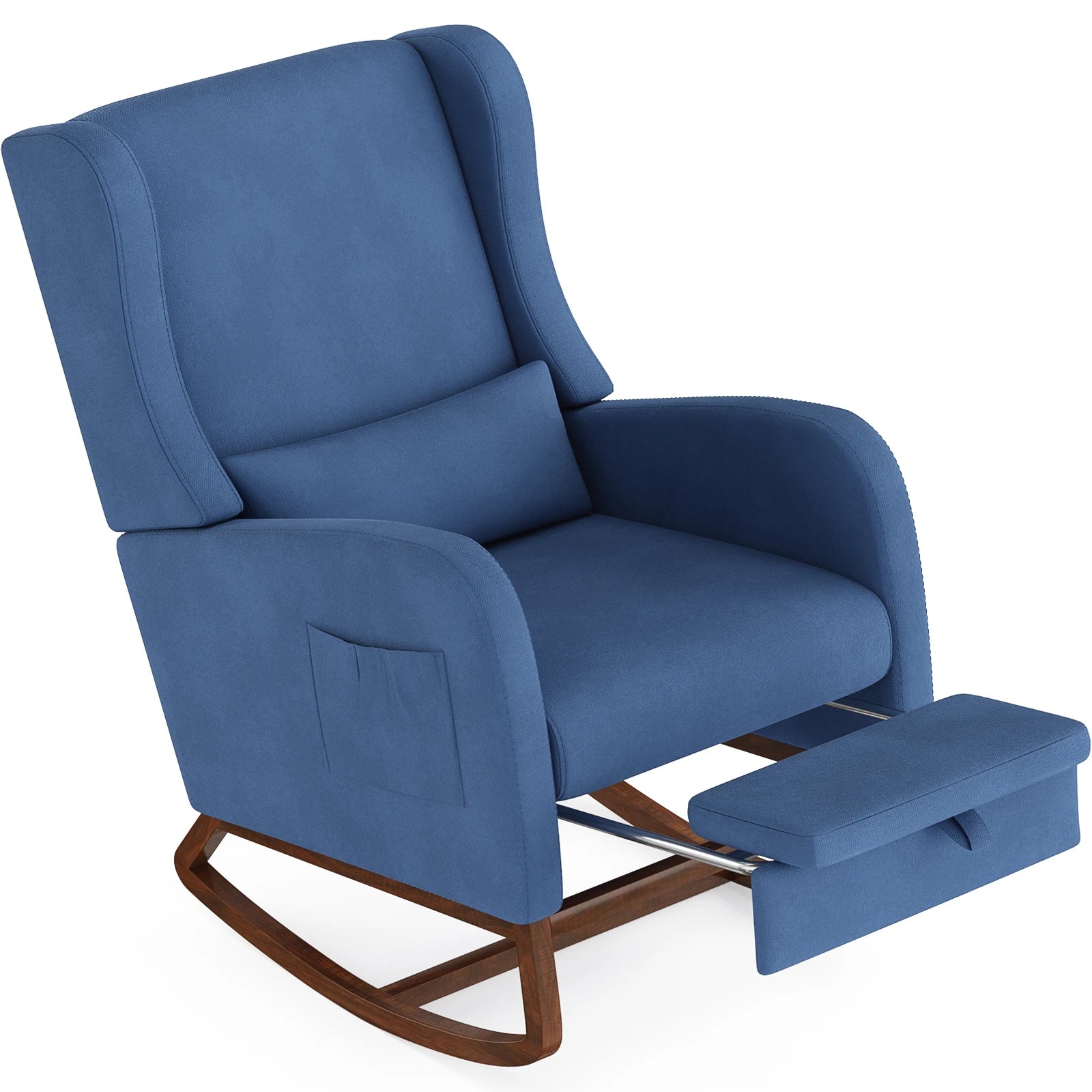 Nursery Rocking Chair, Upholstered Glider Rocker with Adjustable Footrest & Side Pocket,