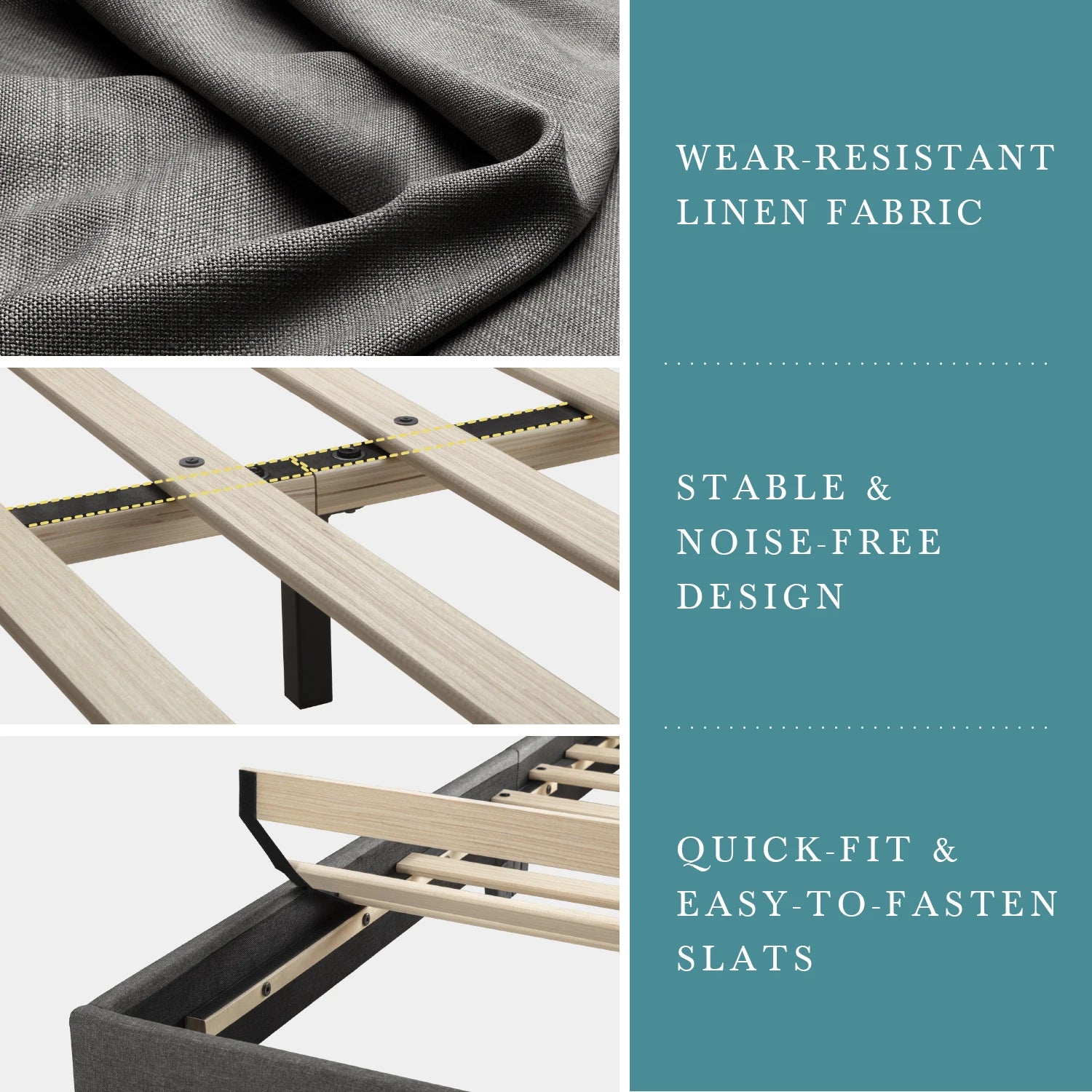 Full/Queen/King Upholstered Bed Frame with Adjustable Linen Headboard, Sturdy Wood Slats & Quiet Support