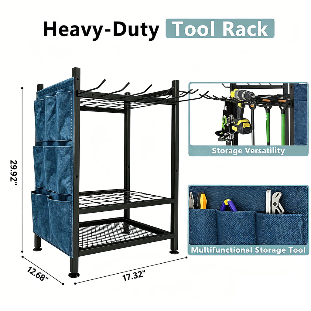 Yard Tool Tower Rack For Garage Organization And Storage, Holds Long-Handled Tools/Rakes/Brooms, Heavy Duty Steel