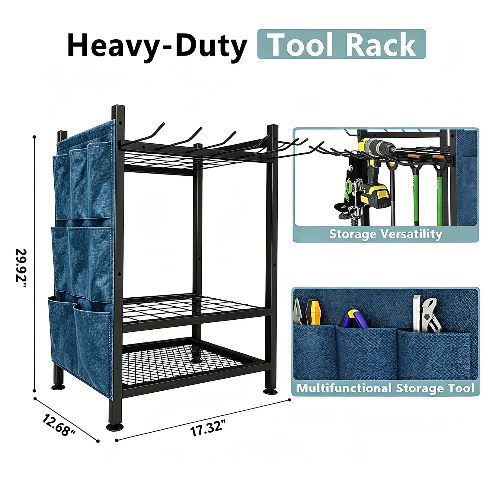 Yard Tool Tower Rack For Garage Organization And Storage, Holds Long-Handled Tools/Rakes/Brooms, Heavy Duty Steel