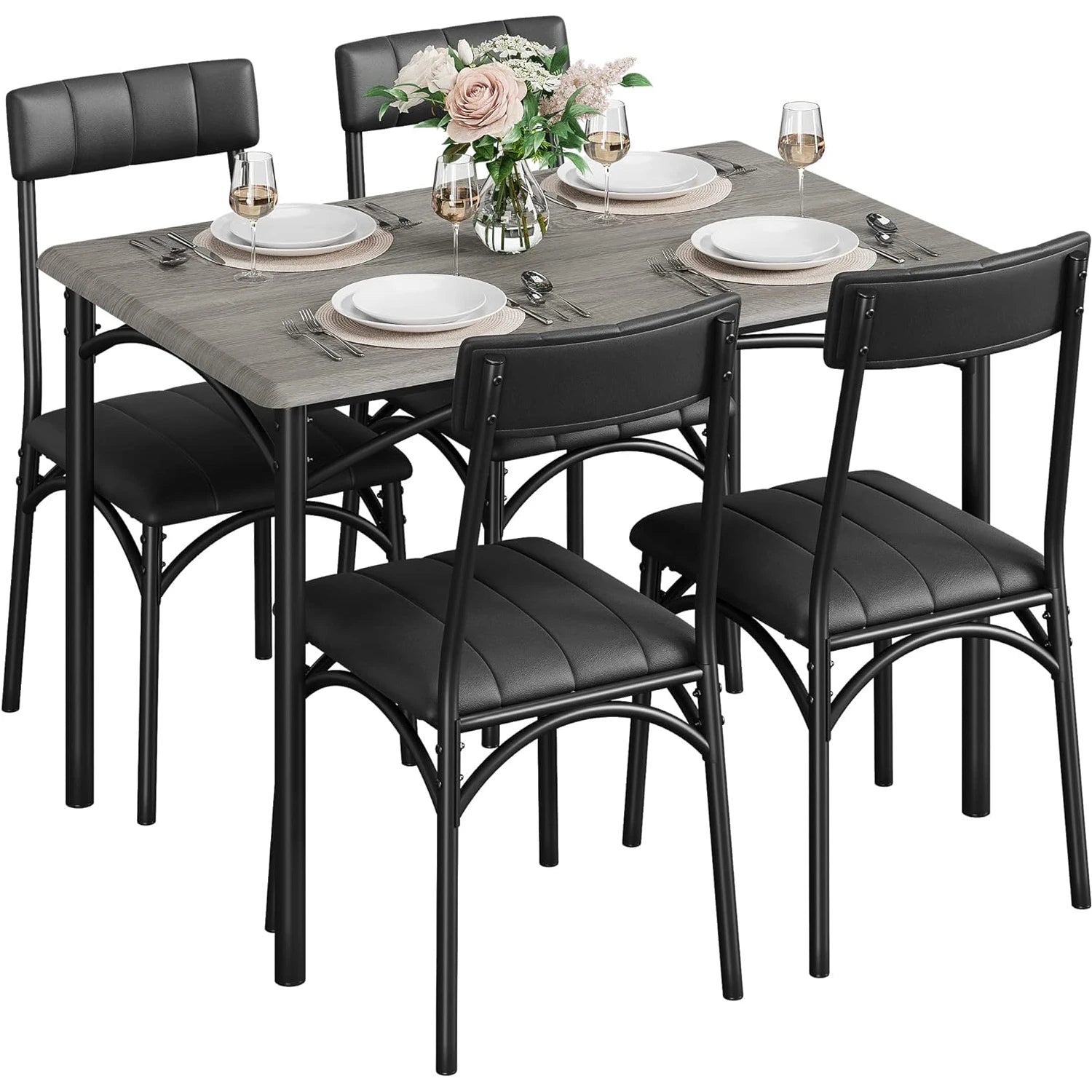 Modern Kitchen Table Set With 4 Upholstered Chairs