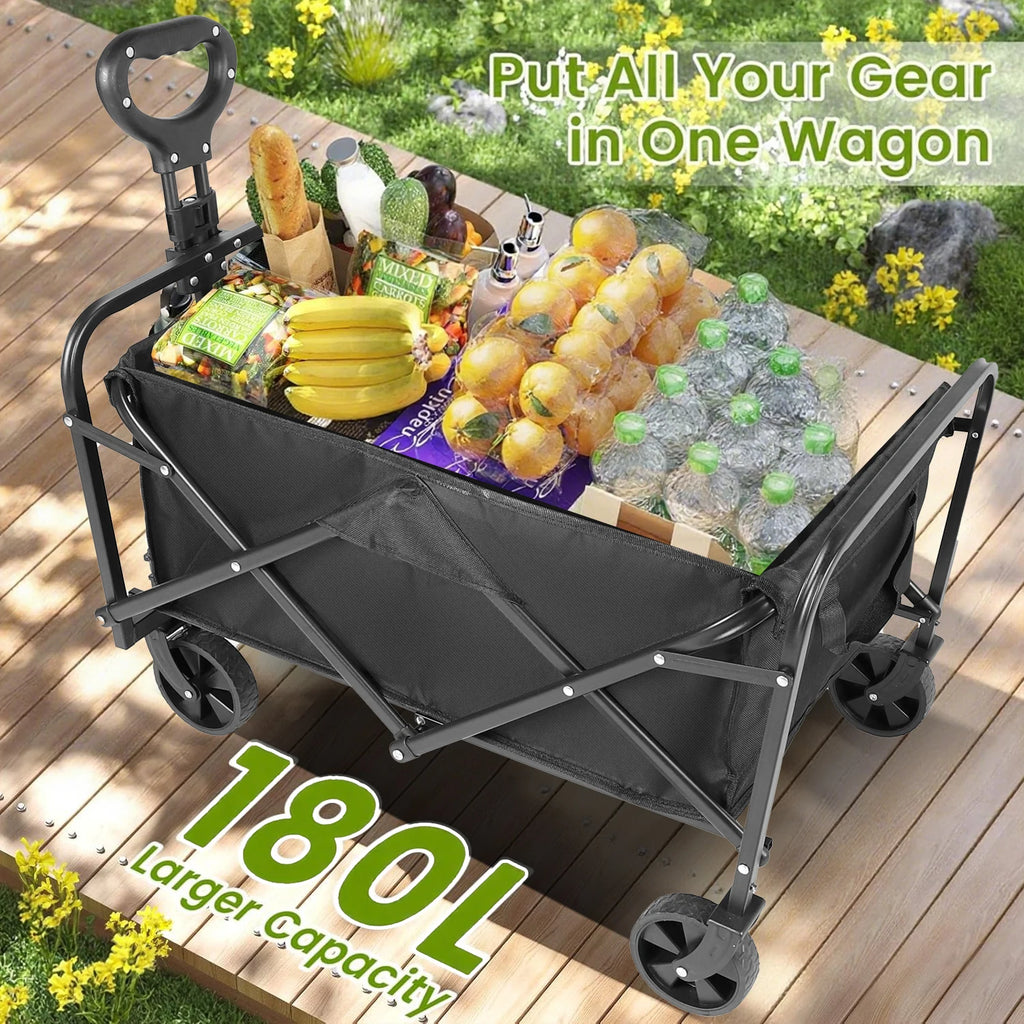 Heavy Duty Foldable, Portable Wagon for Groceries, Beach with All-Terrain Wheels  Drink Holders,