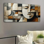 Hand-painted oil paintings in abstract geometric shapes,