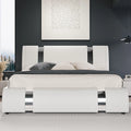 Faux Leather Bed Frame with Iron Pieces Low Profile Platform Bed with Height-Adjustable Headboard