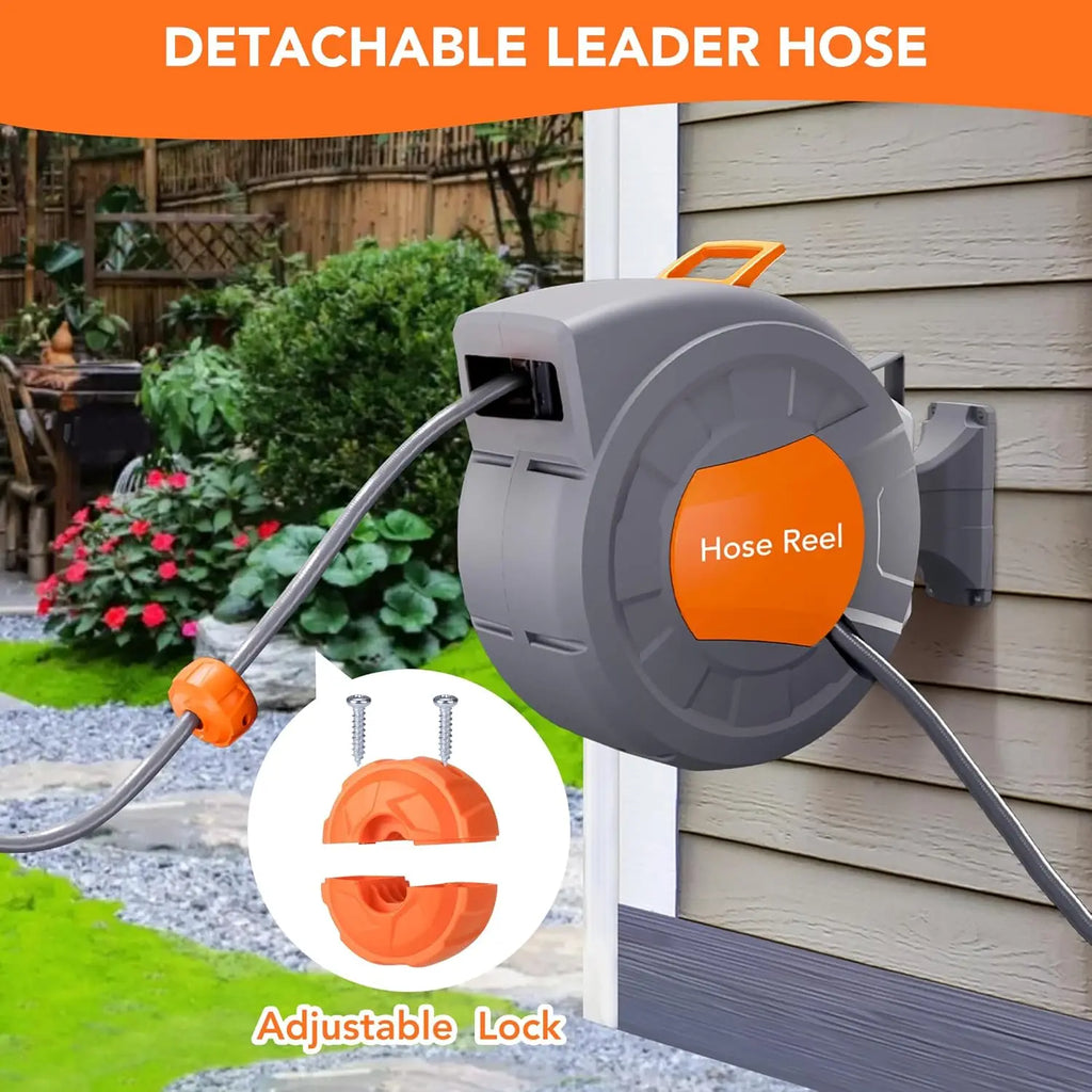 Retractable Garden Hose Reel 1/2 In x 100 FT Wall Mounted with 9 Function Sprayer Nozzle