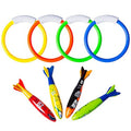 Underwater Pool Diving Toys, 8 Pcs Diving Rings and Pool Torpedo Set
