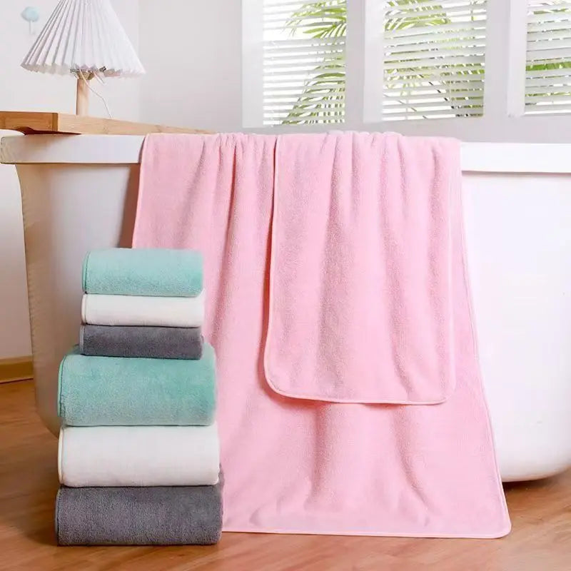 Fleece Thick Bath Towel Set, Solid Color, Soft and Absorbent,