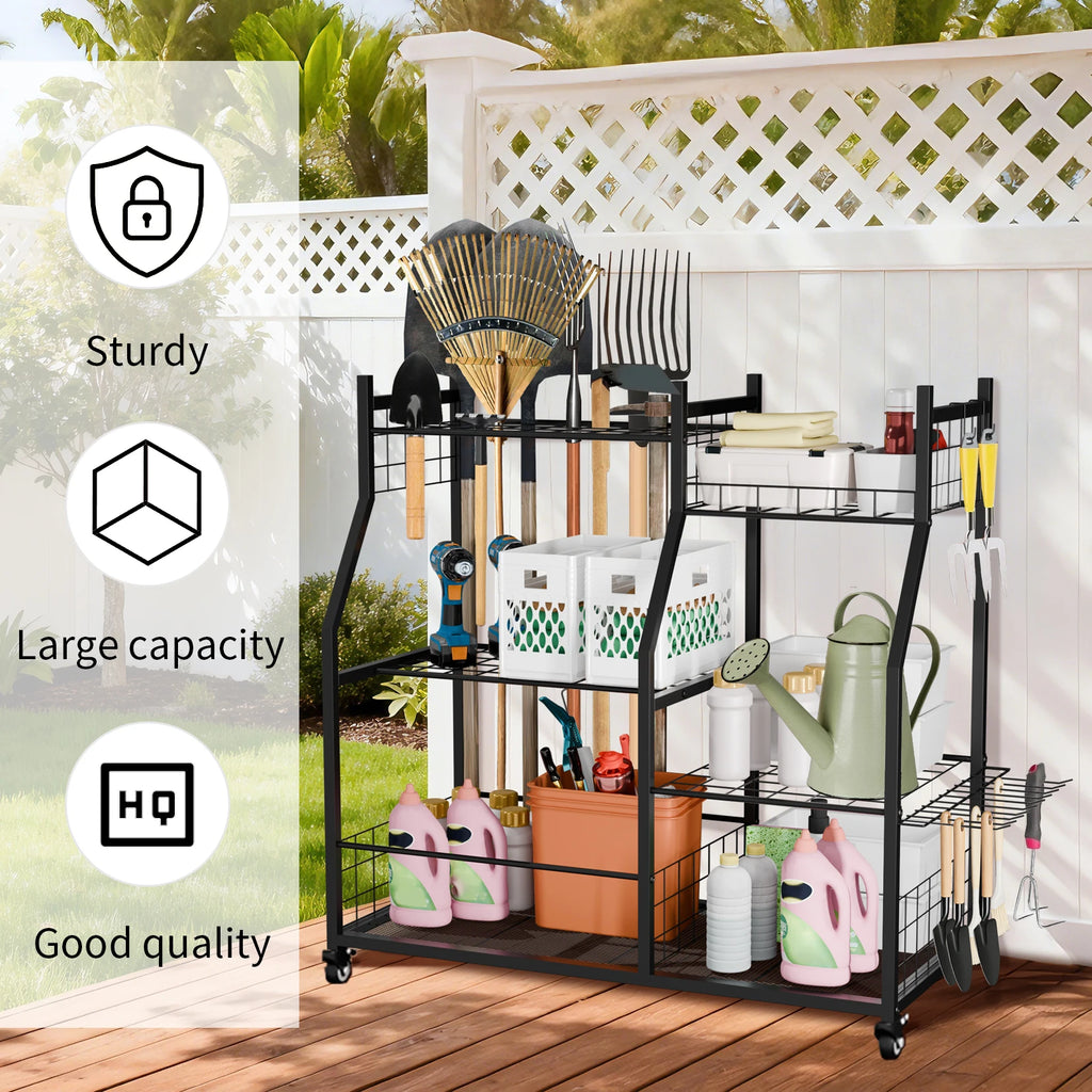 Freestanding Metal Garage Tool Organization Cart on Wheels