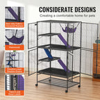 SucceBuy 64.6" Rolling Metal Ferret Cage Large 4-Tier Cage Small Animal Cage for Pet Rats Hamster Guinea