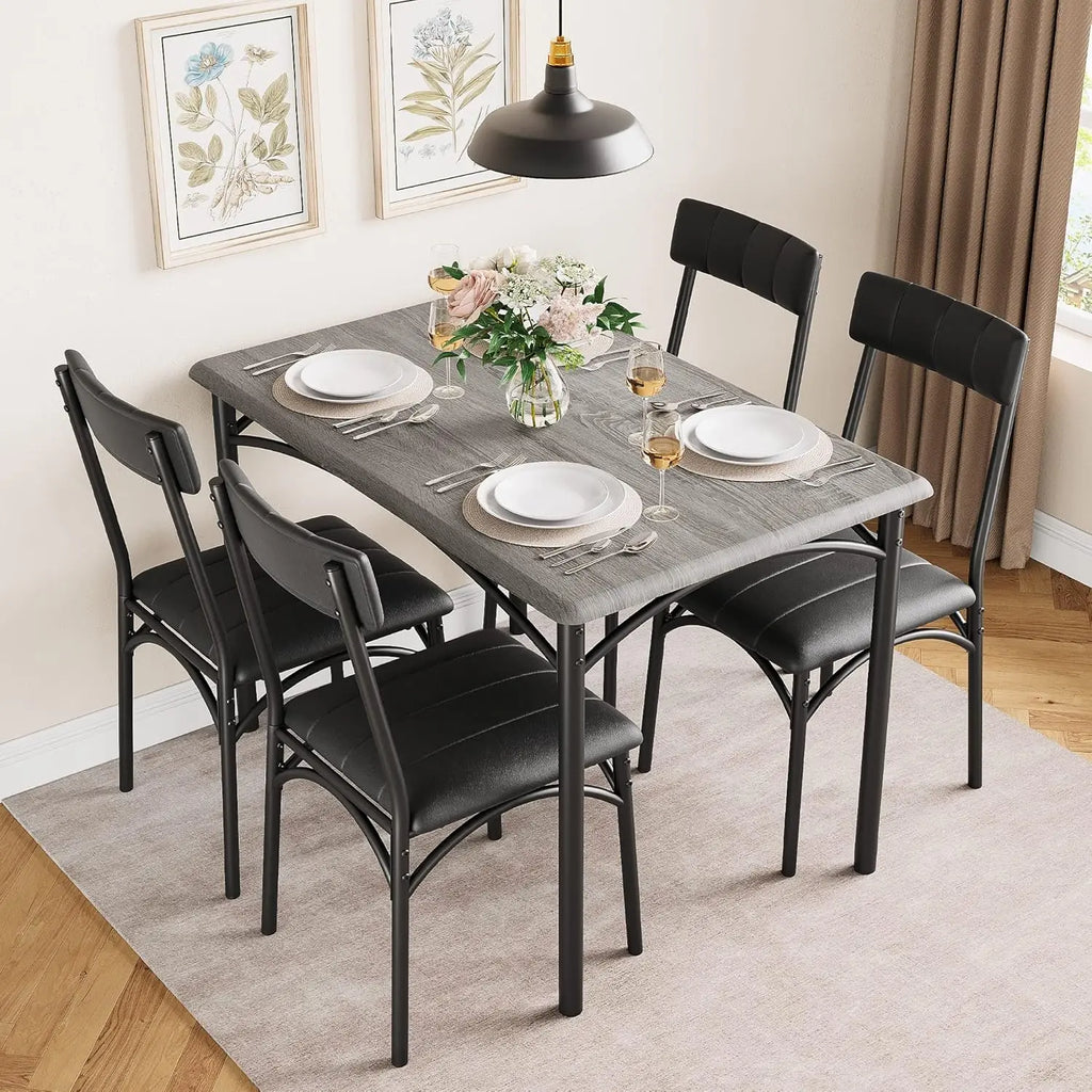 Modern Kitchen Table Set With 4 Upholstered Chairs