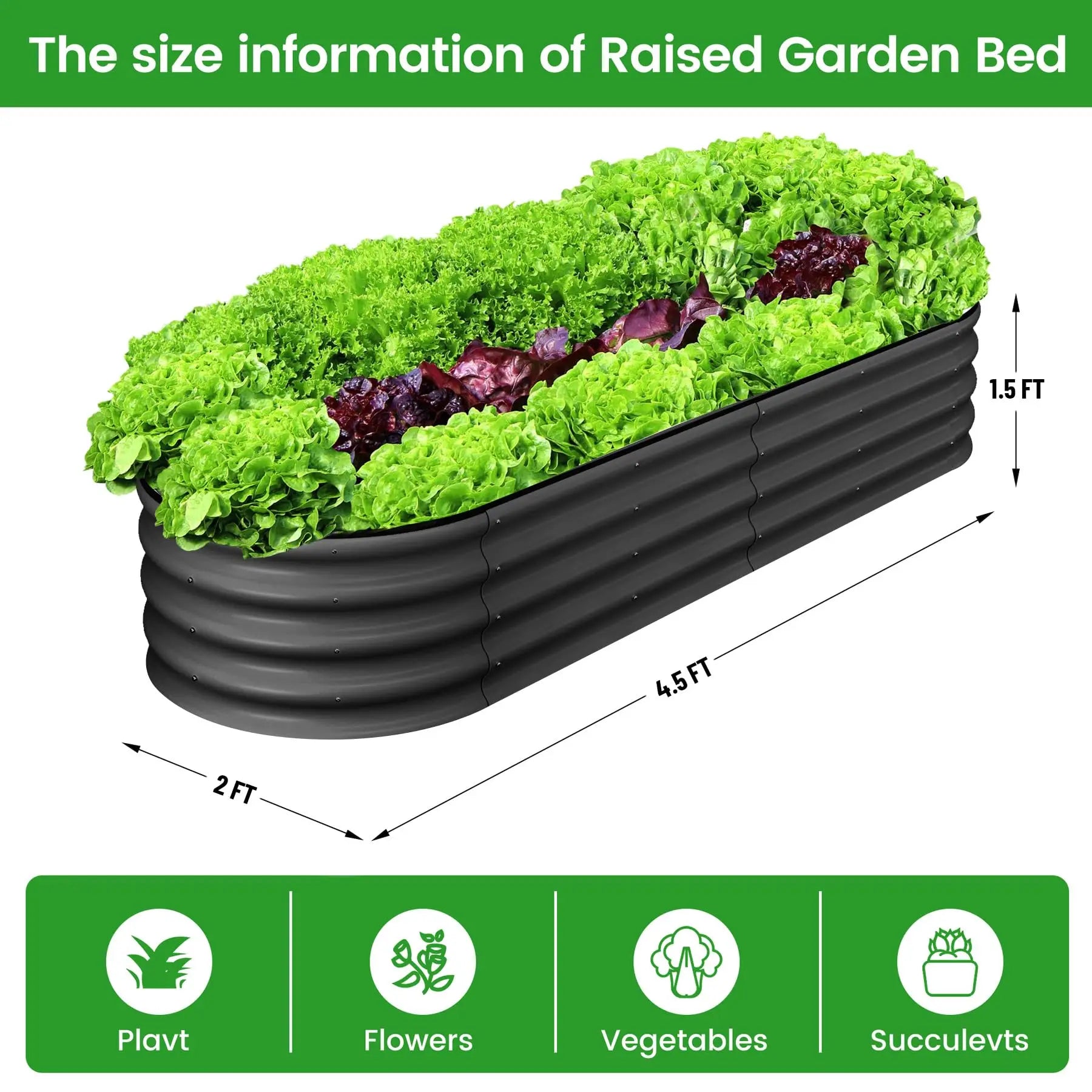 2-Pack Oval Galvanized Steel Raised Garden Bed Open Base Safety Edge Planter Box