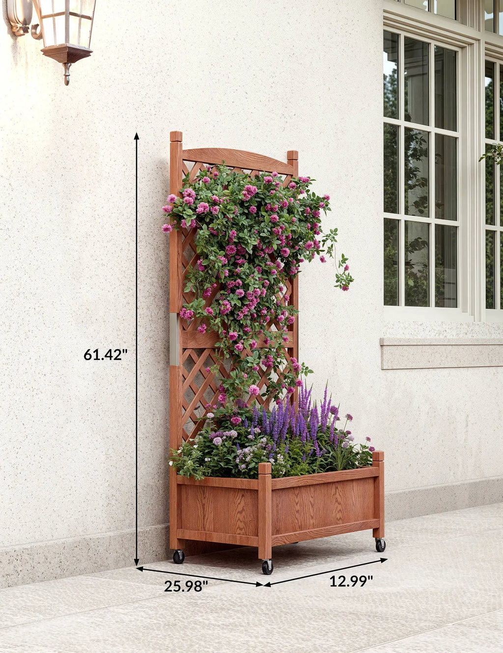 61.5" Wood Planter Box Raised Garden Bed With Trellis/Wheels