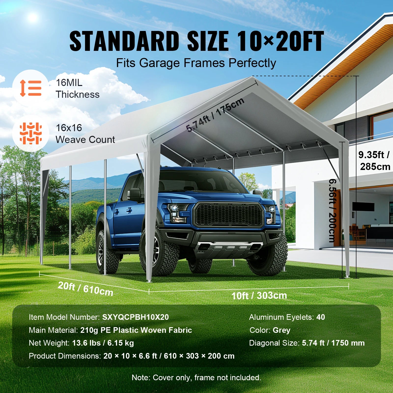 Carport Replacement Canopy Cover Heavy-Duty Waterproof & UV Protected with Ball Bungees