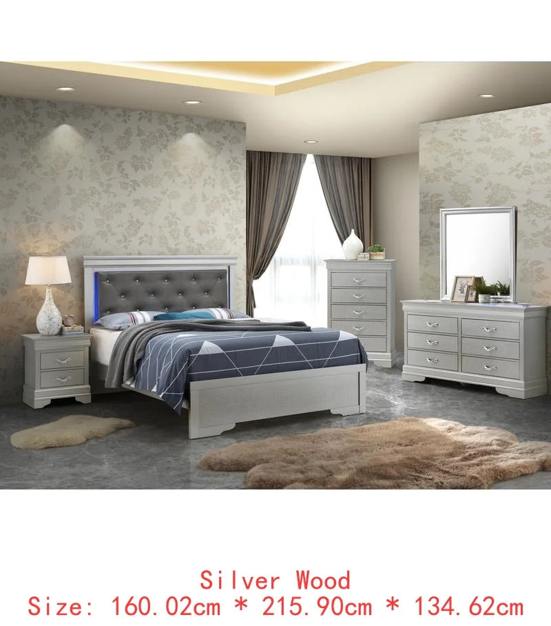 Queen Bed Silver Champagne Modern Design Stylish Furniture