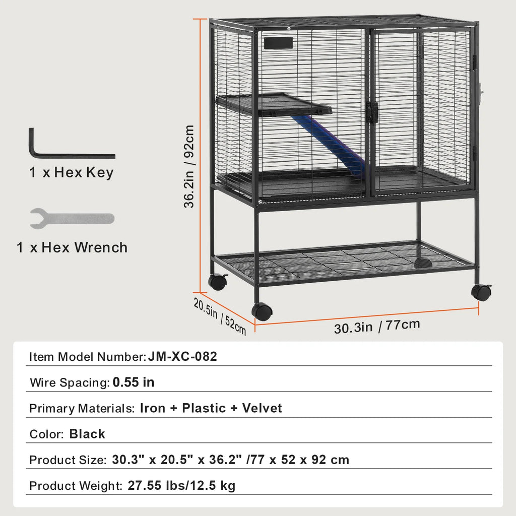 SucceBuy 64.6" Rolling Metal Ferret Cage Large 4-Tier Cage Small Animal Cage for Pet Rats Hamster Guinea