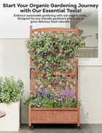 61.5" Wood Planter Box Raised Garden Bed With Trellis/Wheels