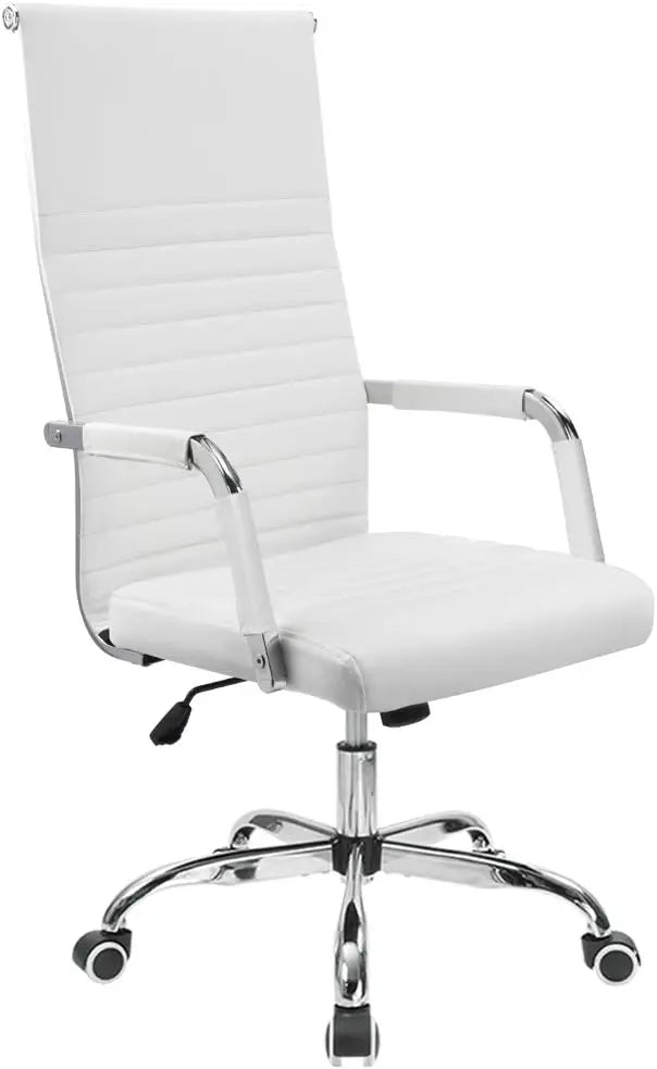 Ribbed Office Chair High Back PU Leather Executive Conference Chair Adjustable Swivel with Arms, Black