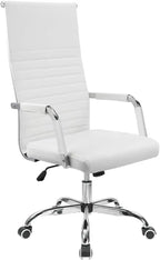 Ribbed Office Chair High Back PU Leather Executive Conference Chair Adjustable Swivel with Arms, Black