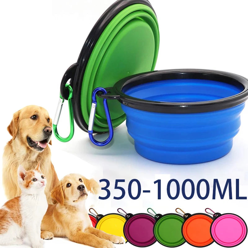 Folding Portable Silicone Dog Feeder Bowl with Carabiner Bottle Food Water Container