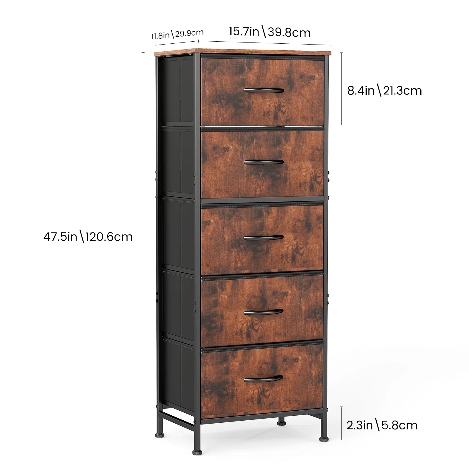 48IN Dresser With 5 Fabric Drawers Steel Frame